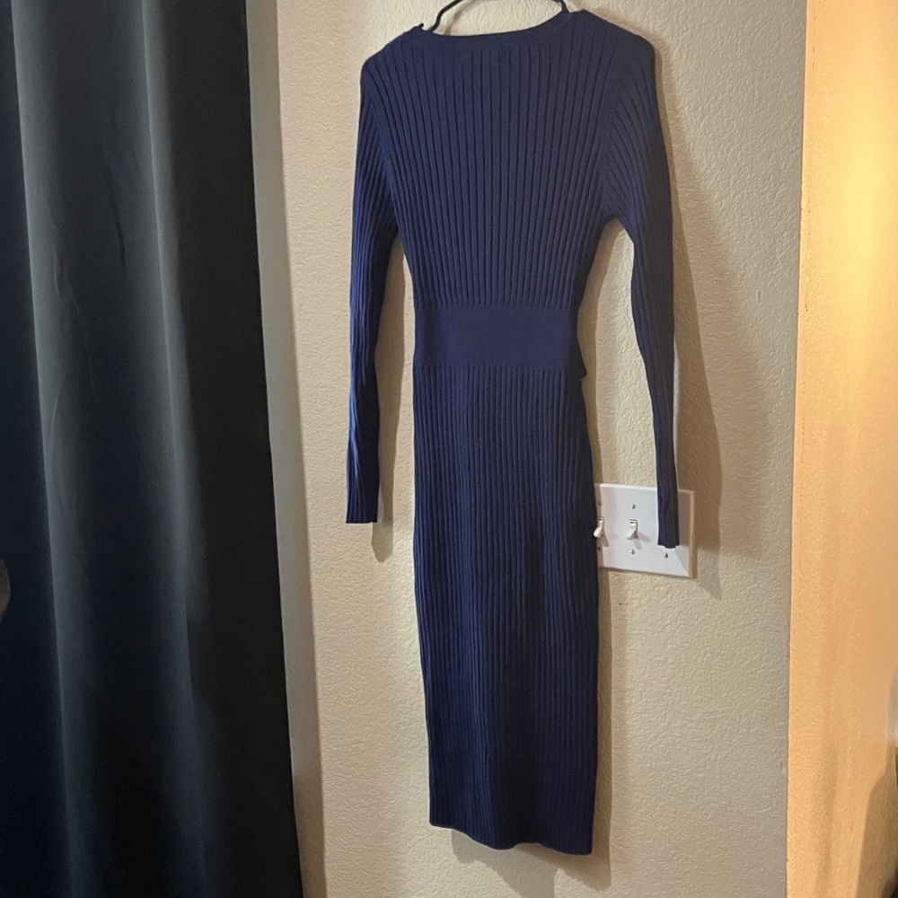 Zesica Navy Blue Ribbed Knit Sweater Dress - Picture 5 of 5
